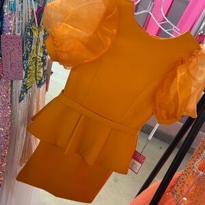 Elegant Orange Kids Dress with Puff Sleeves